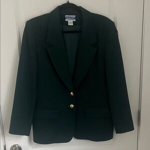 Pendleton Dark Green Wool Blazer with Gold Buttons - Size Petite 14P